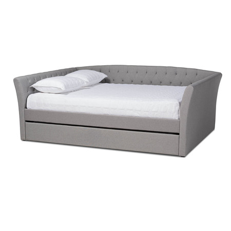 BAXTON STUDIO Delora Light Grey Queen Size Daybed with Roll-Out Trundle Bed 158-9665